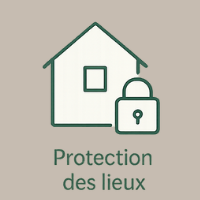 Icône maison avec cadenas – Protection des lieux après un sinistre