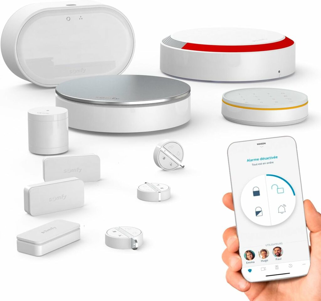 Somfy - Home Alarm Advanced Plus - Système Alarme Maison sans Fil WiFi - Sirène Alarme Extérieure & 3 Badges - Kit de Sécurité pour la Maison - Made in France